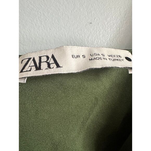 Zara Green Midi Slip Dress Size Small Side Slit Holiday Party 100% Viscose - Picture 3 of 6